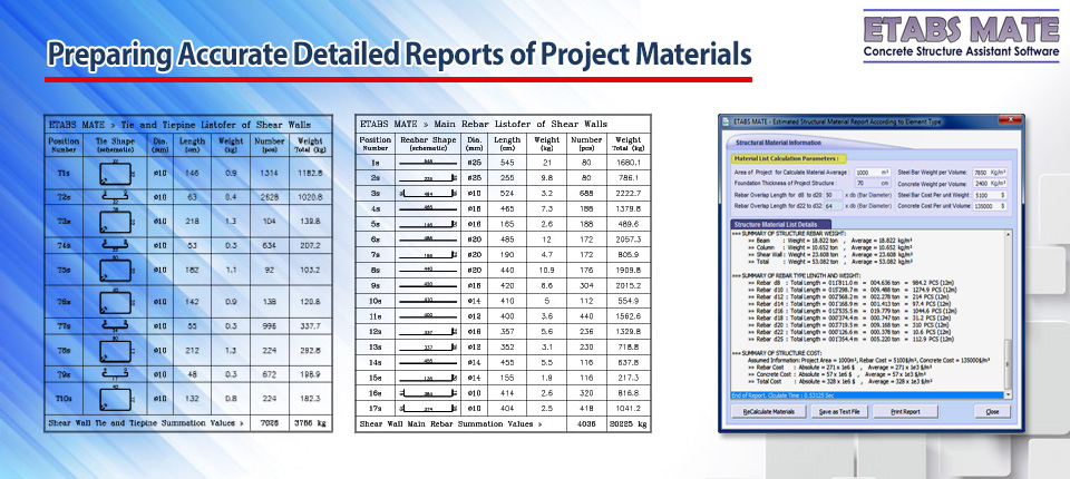  ETABS MATE: Pereparing Accurate Detailed Reports of Project Materials 